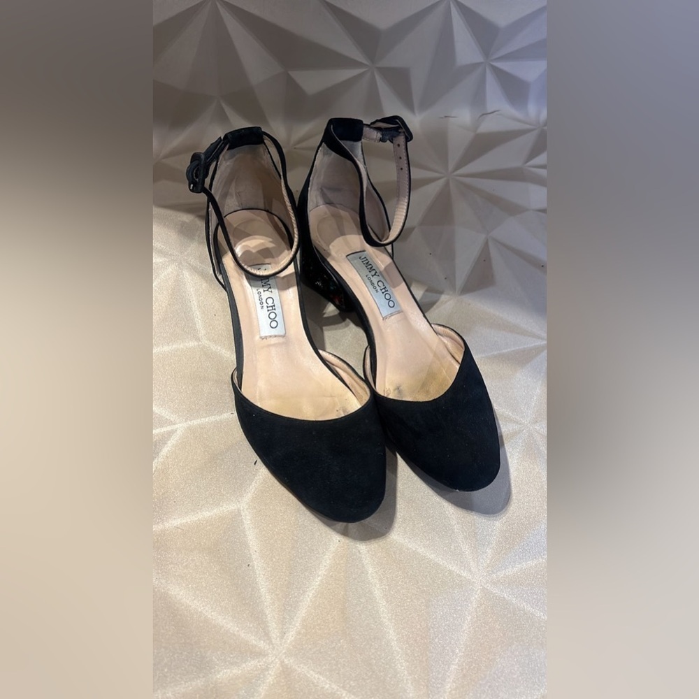 Jimmy Choo Black jeweled short heeled sandals